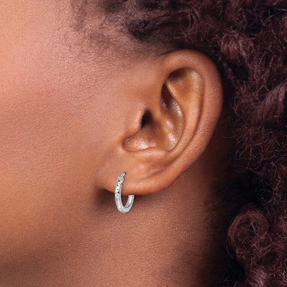 10K White Gold Diamond Cut 2mm Round Tube Hoop Earrings