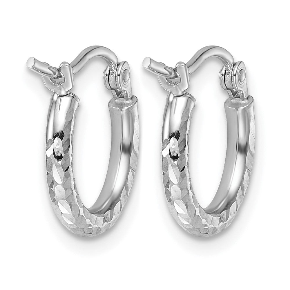 10K White Gold Diamond Cut 2mm Round Tube Hoop Earrings