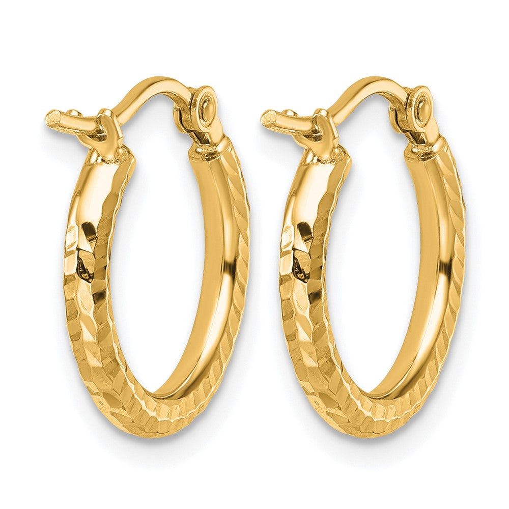 10K Yellow Gold Diamond Cut 2mm Round Tube Hoop Earrings