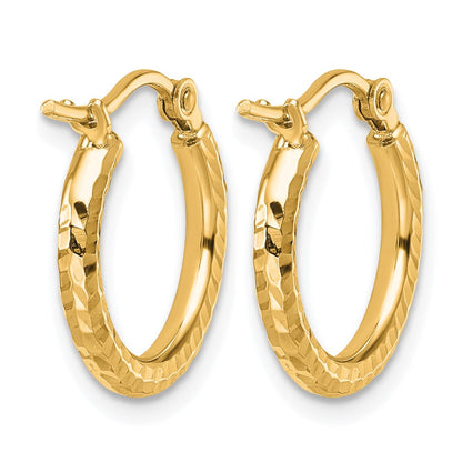 10K Yellow Gold Diamond Cut 2mm Round Tube Hoop Earrings