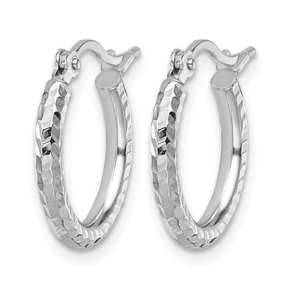 10K White Gold Diamond Cut 2mm Round Tube Hoop Earrings