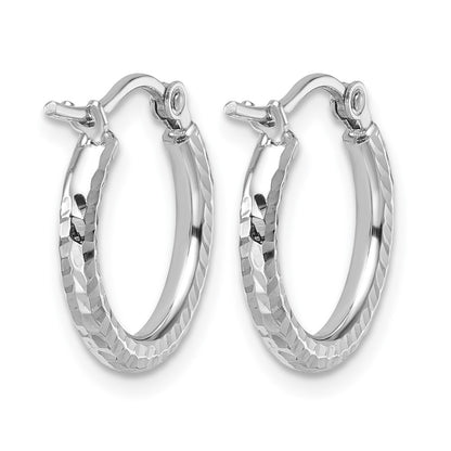 10K White Gold Diamond Cut 2mm Round Tube Hoop Earrings