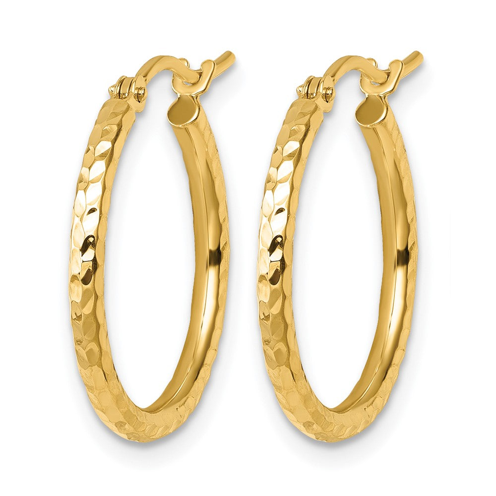 10K Yellow Gold Diamond Cut 2mm Round Tube Hoop Earrings