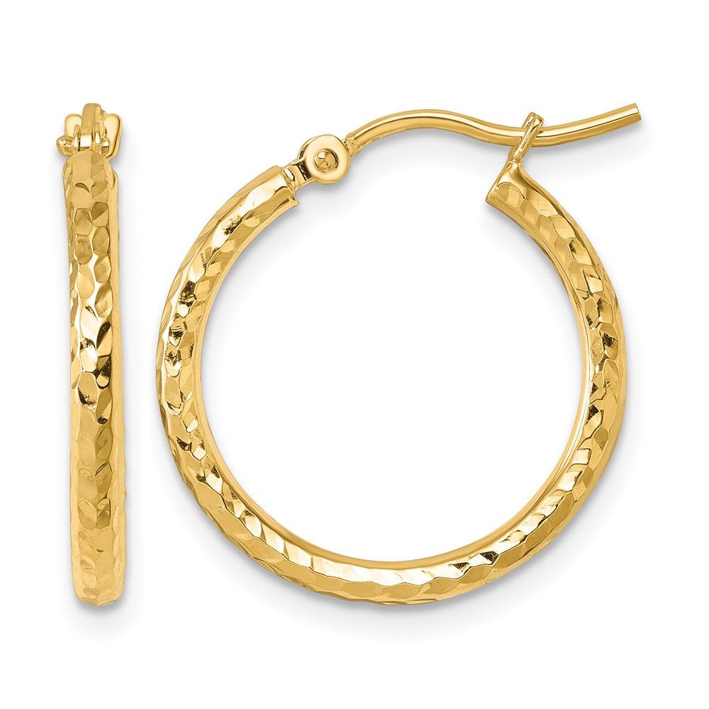 10K Yellow Gold Diamond Cut 2mm Round Tube Hoop Earrings