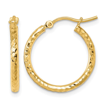 10K Yellow Gold Diamond Cut 2mm Round Tube Hoop Earrings