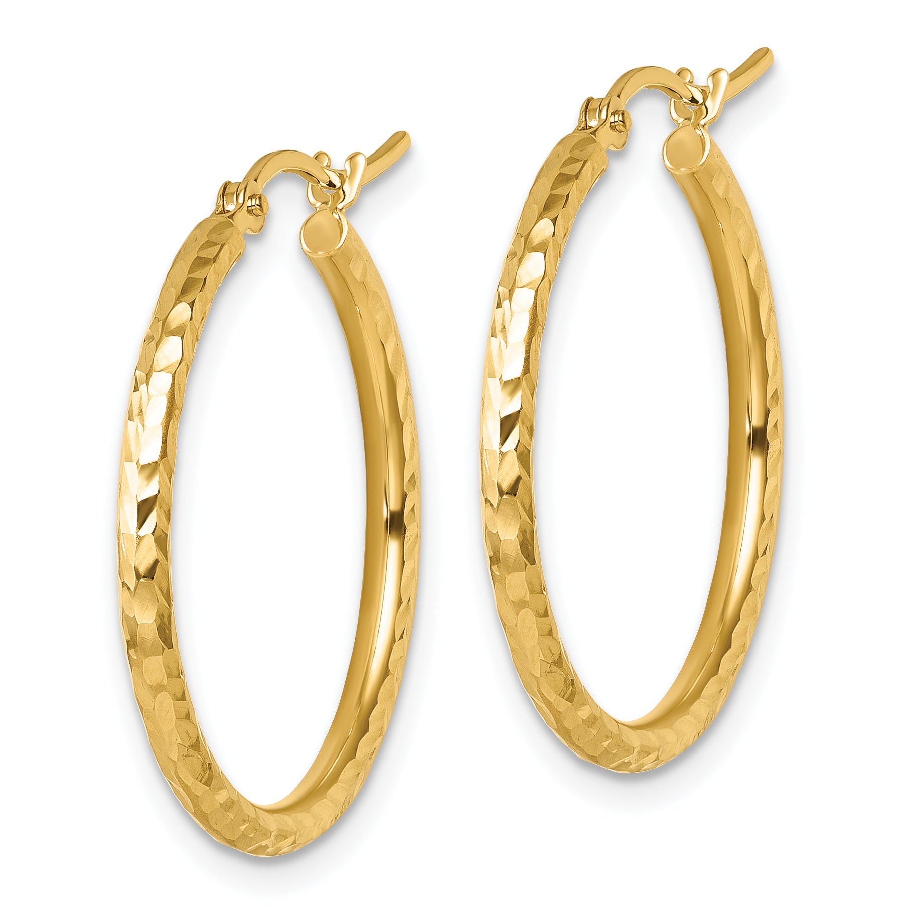 10K Yellow Gold Diamond Cut 2mm Round Tube Hoop Earrings