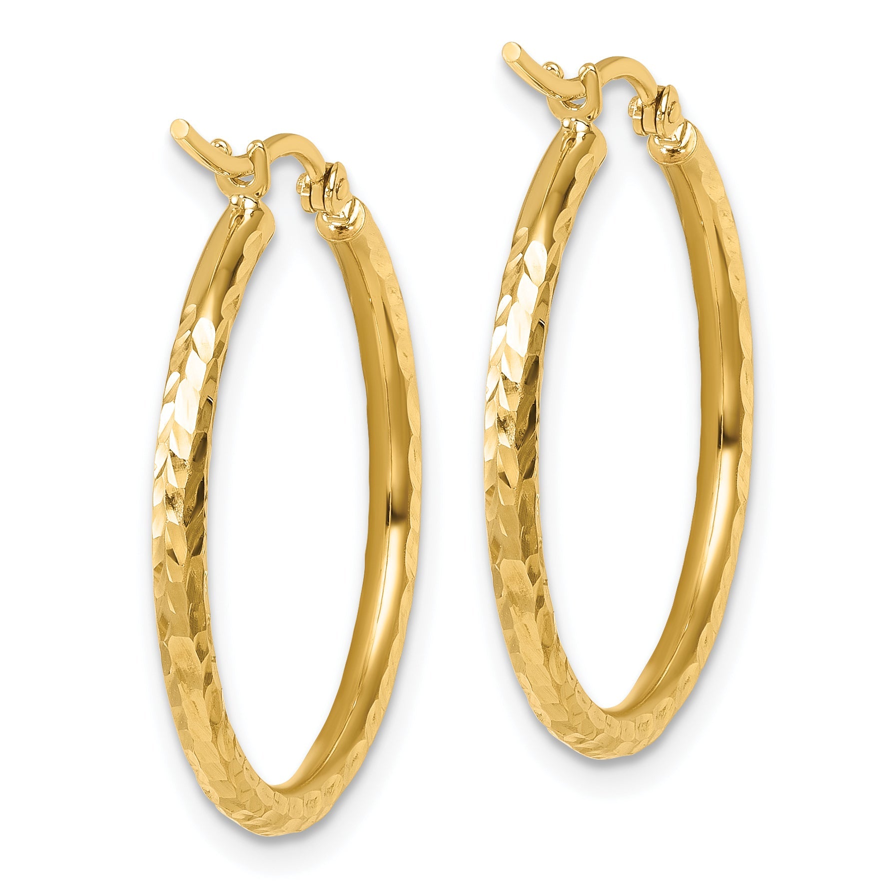 10K Yellow Gold Diamond Cut 2mm Round Tube Hoop Earrings