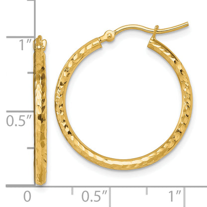 10K Yellow Gold Diamond Cut 2mm Round Tube Hoop Earrings