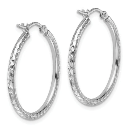 10K White Gold Diamond Cut 2mm Round Tube Hoop Earrings