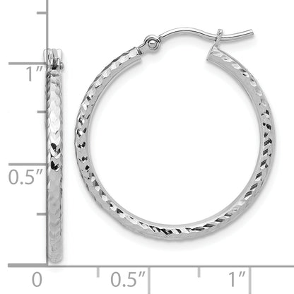 10K White Gold Diamond Cut 2mm Round Tube Hoop Earrings