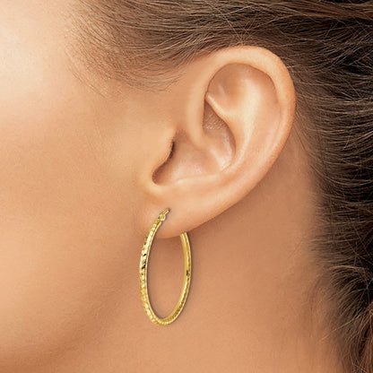 10K Yellow Gold Diamond Cut 2mm Round Tube Hoop Earrings