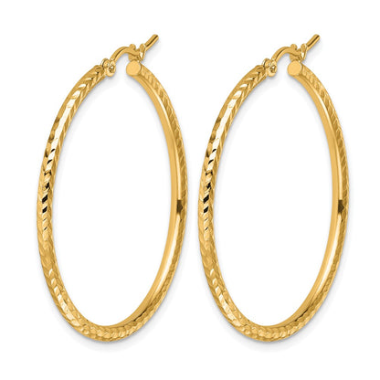 10K Yellow Gold Diamond Cut 2mm Round Tube Hoop Earrings