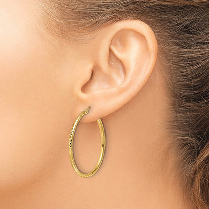 10K Yellow Gold Diamond Cut 2mm Round Tube Hoop Earrings