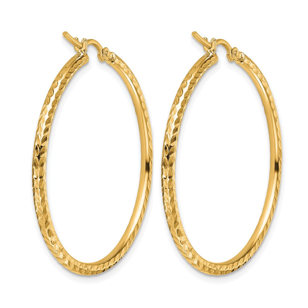 10K Yellow Gold Diamond Cut 2mm Round Tube Hoop Earrings