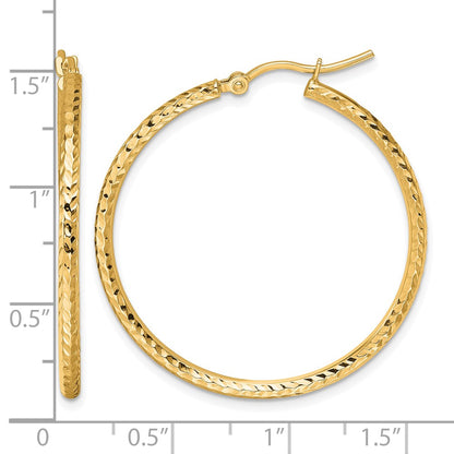 10K Yellow Gold Diamond Cut 2mm Round Tube Hoop Earrings