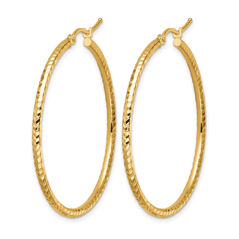 10K Yellow Gold Diamond Cut 2mm Round Tube Hoop Earrings