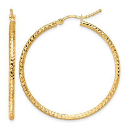 10K Yellow Gold Diamond Cut 2mm Round Tube Hoop Earrings