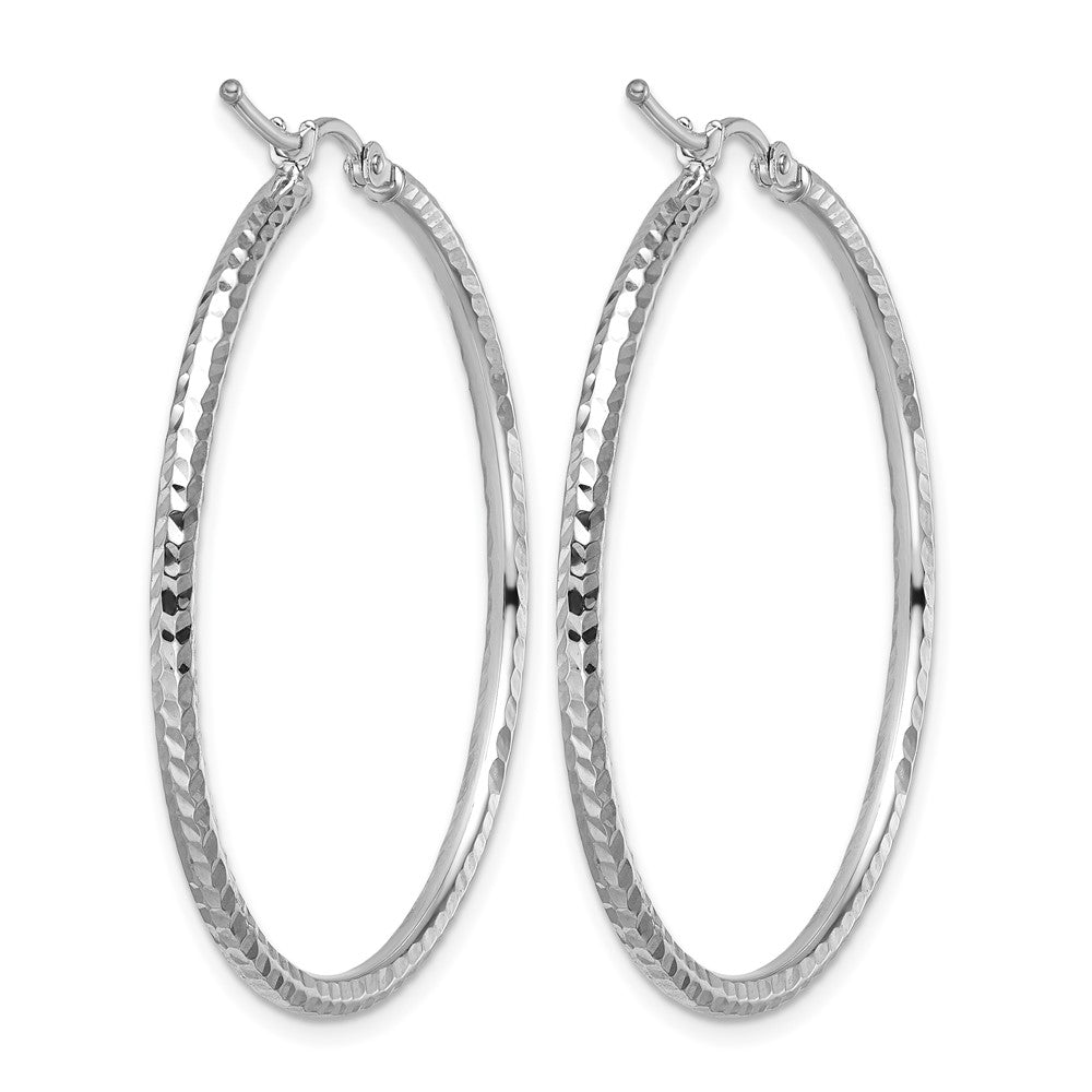 10K White Gold Diamond Cut 2mm Round Tube Hoop Earrings