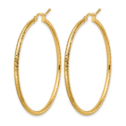 10K Yellow Gold Diamond Cut 2mm Round Tube Hoop Earrings