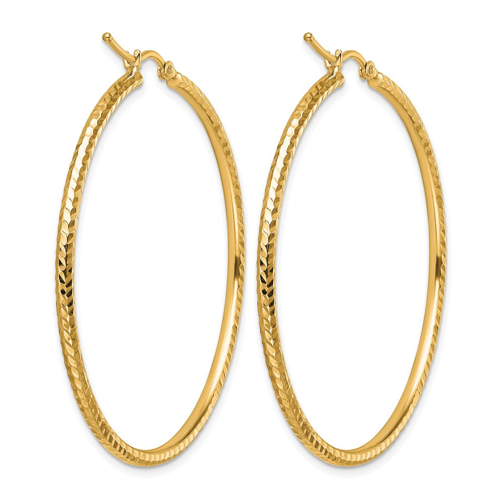 10K Yellow Gold Diamond Cut 2mm Round Tube Hoop Earrings