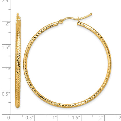 10K Yellow Gold Diamond Cut 2mm Round Tube Hoop Earrings