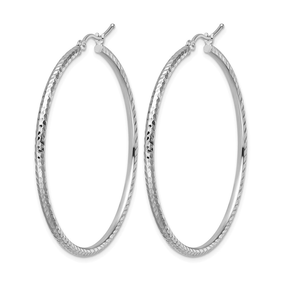 10K White Gold Diamond Cut 2mm Round Tube Hoop Earrings