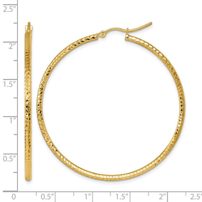 10K Yellow Gold Diamond Cut 2mm Round Tube Hoop Earrings