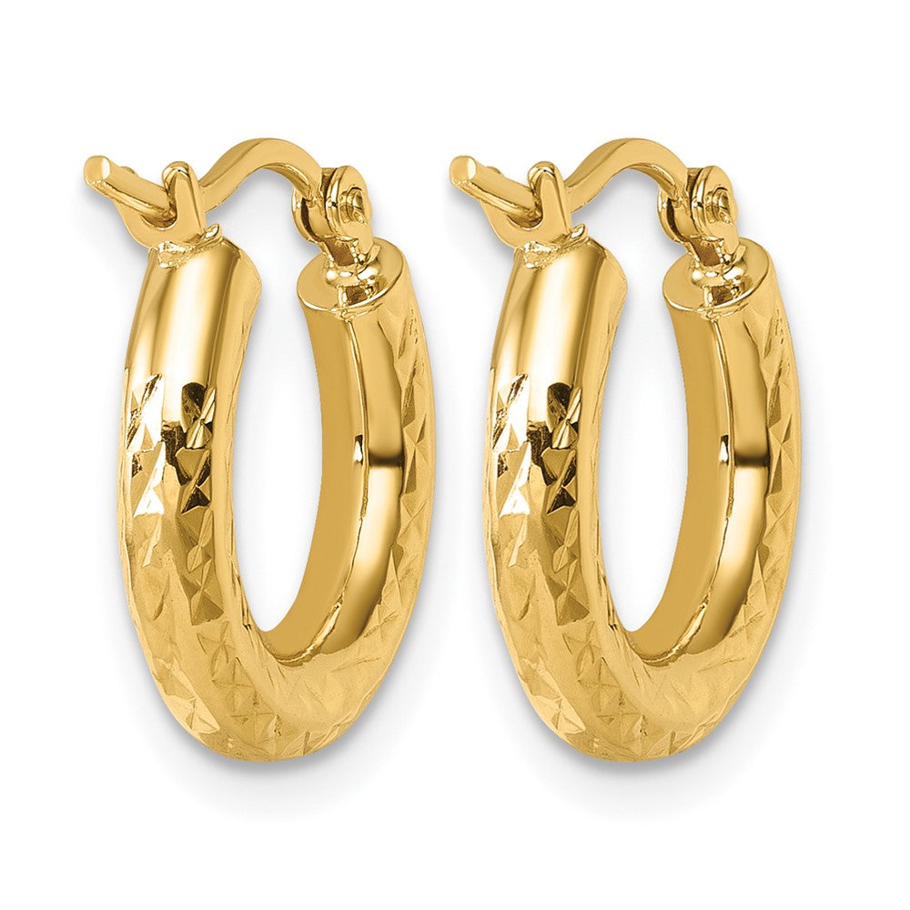 10K Yellow Gold Diamond Cut 3mm Round Hoop Earrings