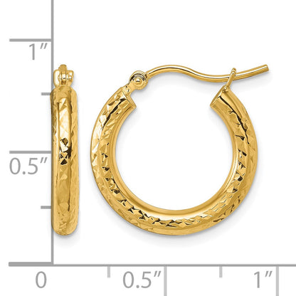 10K Yellow Gold Diamond Cut 3mm Round Hoop Earrings