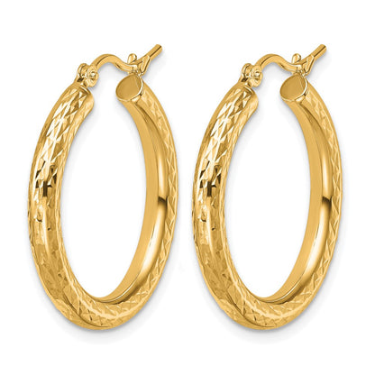 10K Yellow Gold Diamond Cut 3mm Round Hoop Earrings