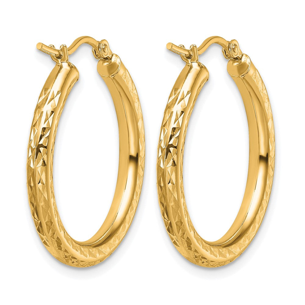 10K Yellow Gold Diamond Cut 3mm Round Hoop Earrings