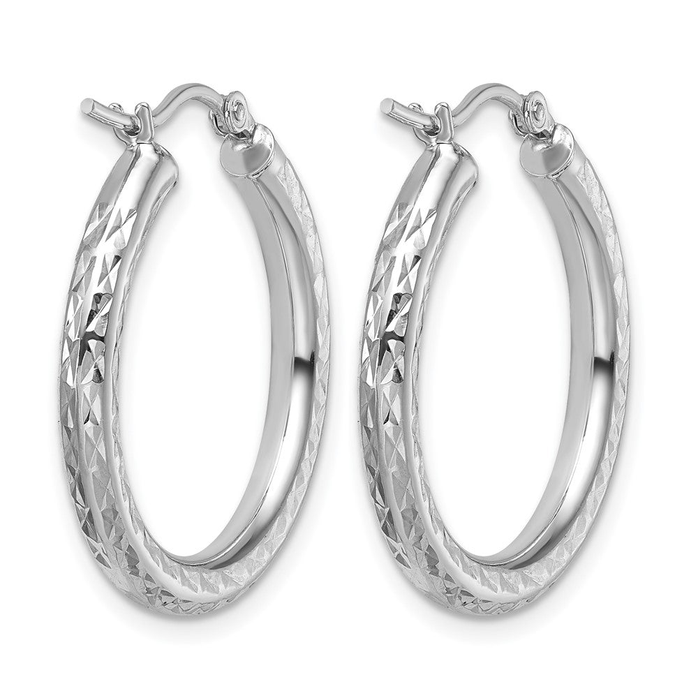 10K White Gold Diamond Cut 3mm Round Hoop Earrings