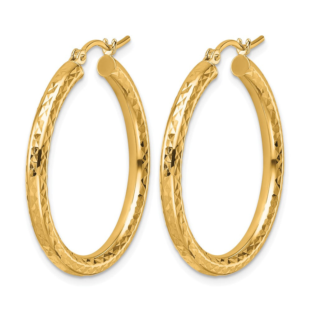 10K Yellow Gold Diamond Cut 3mm Round Hoop Earrings