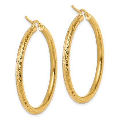10K Yellow Gold Diamond Cut 3mm Round Hoop Earrings