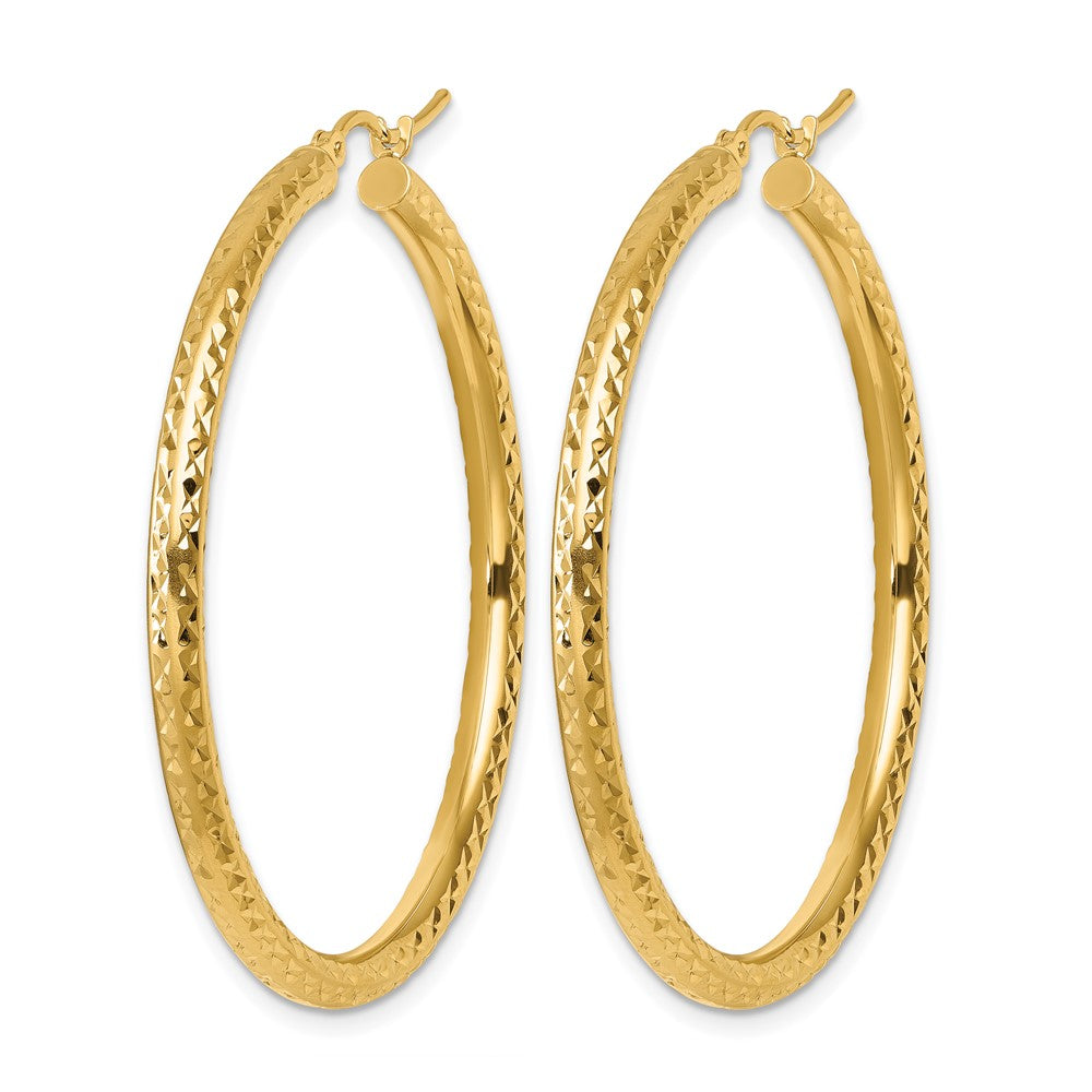 10K Yellow Gold Diamond Cut 3mm Round Hoop Earrings