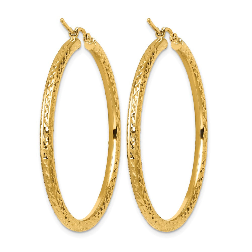 10K Yellow Gold Diamond Cut 3mm Round Hoop Earrings