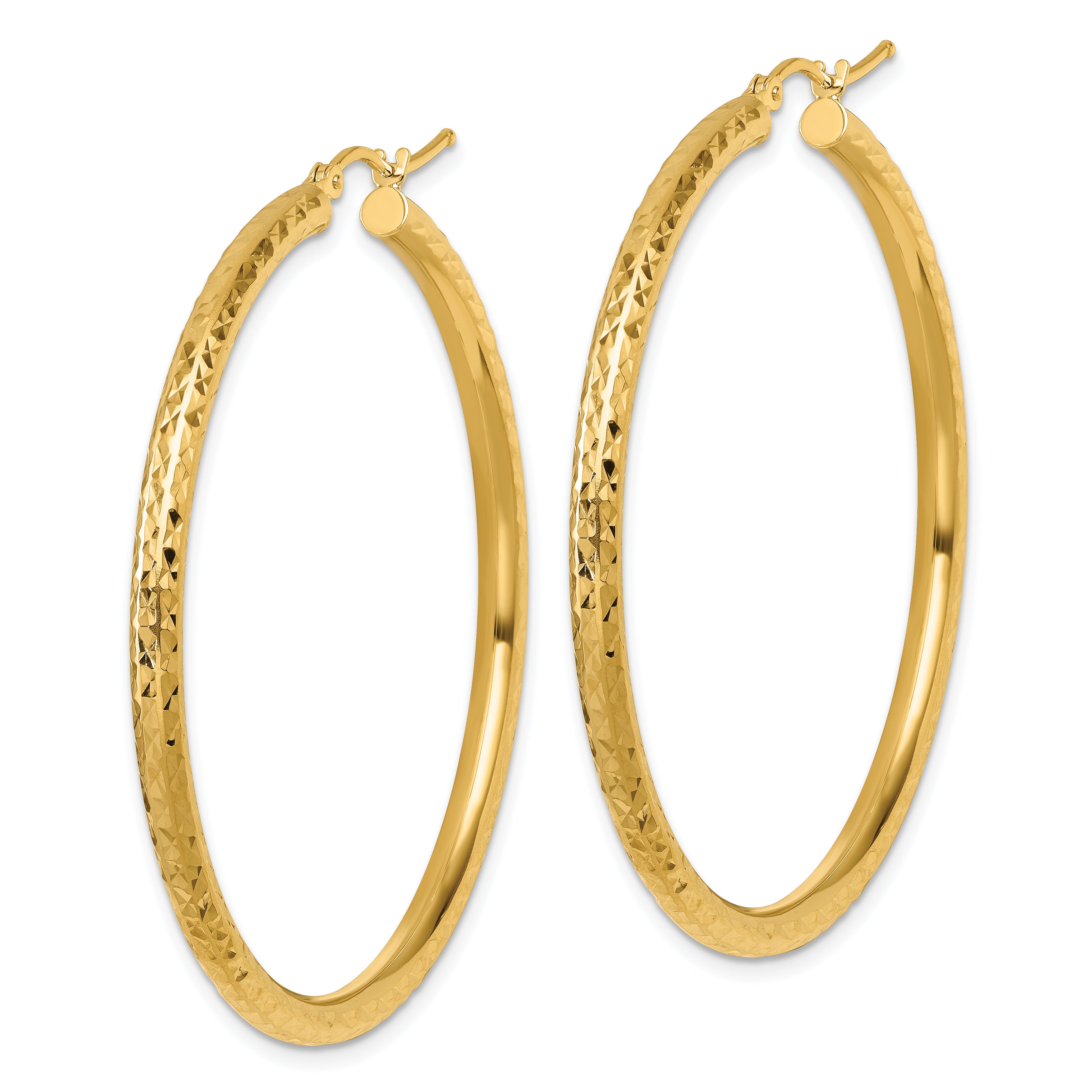 10K Yellow Gold Diamond Cut 3mm Round Hoop Earrings