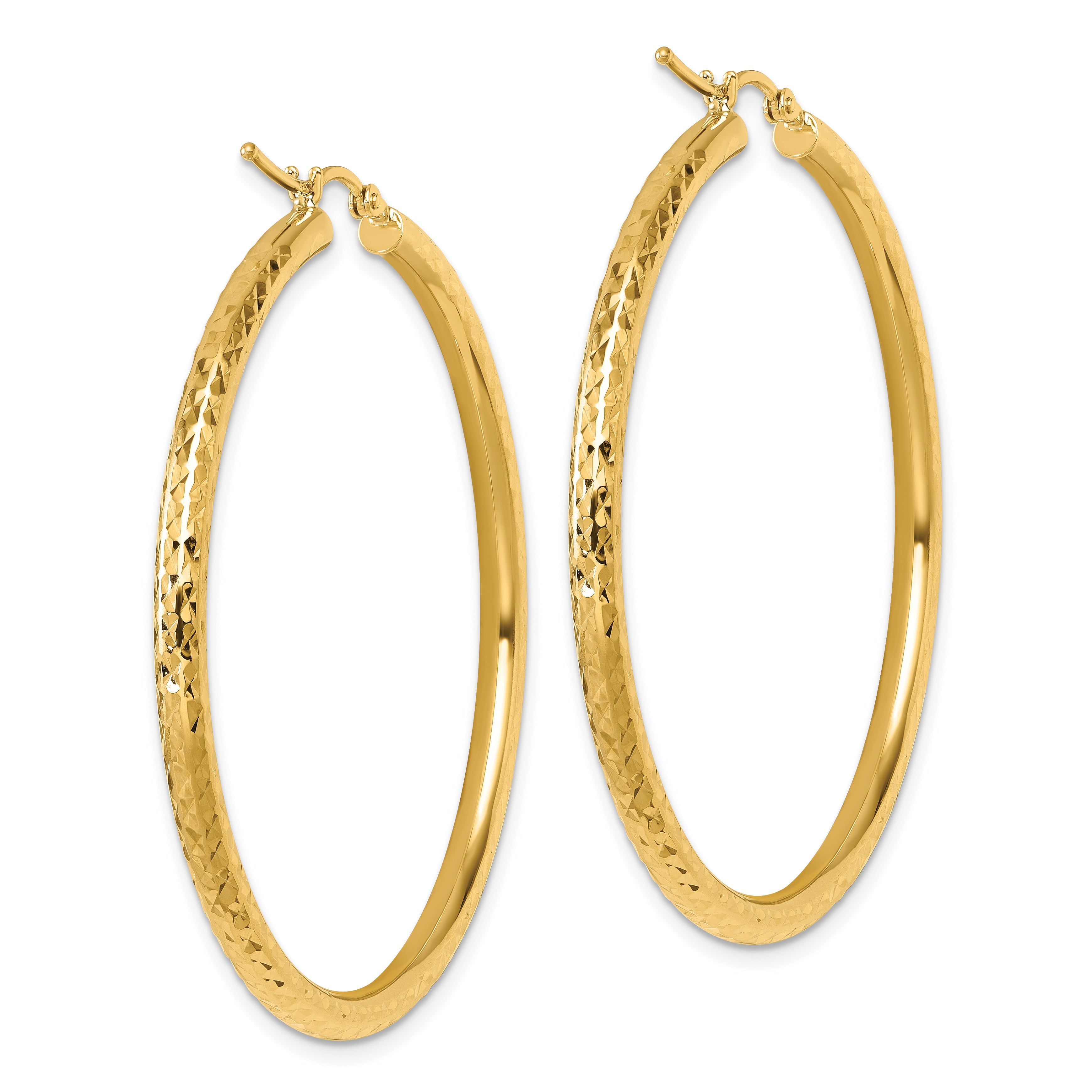 10K Yellow Gold Diamond Cut 3mm Round Hoop Earrings