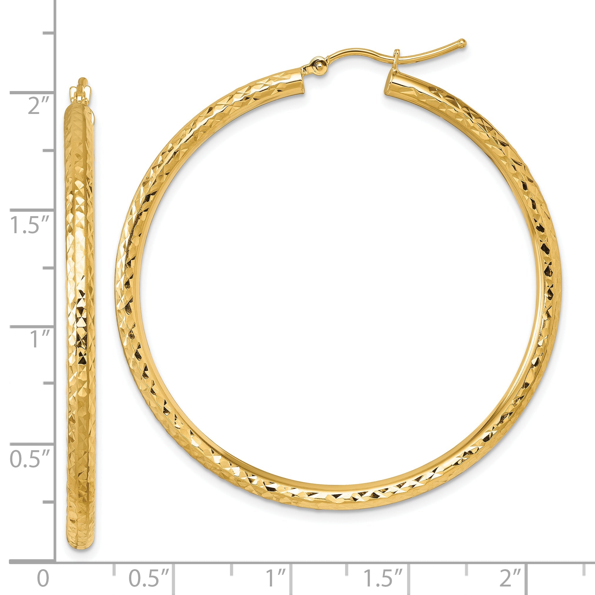 10K Yellow Gold Diamond Cut 3mm Round Hoop Earrings