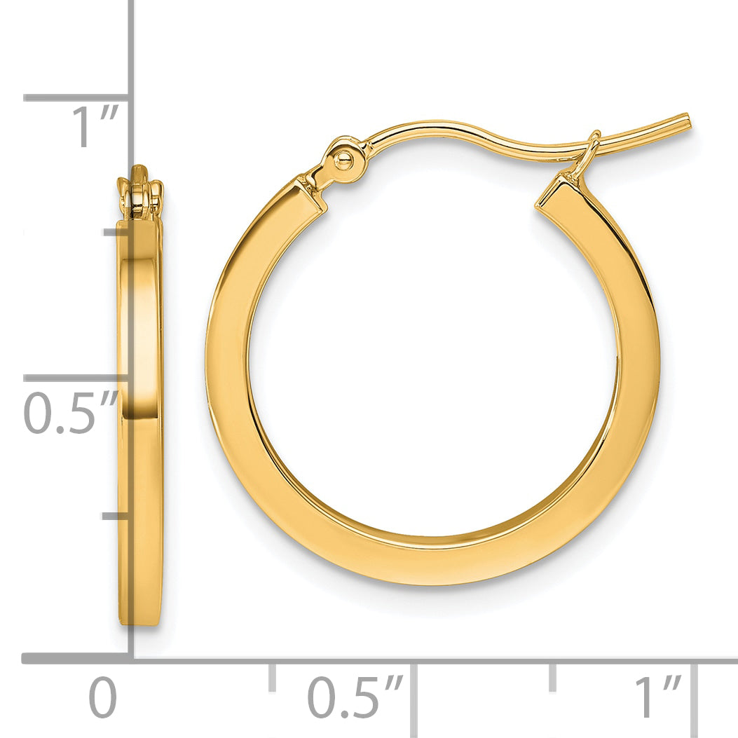 10K Yellow Gold 2mm Square Tube Hoop Earrings