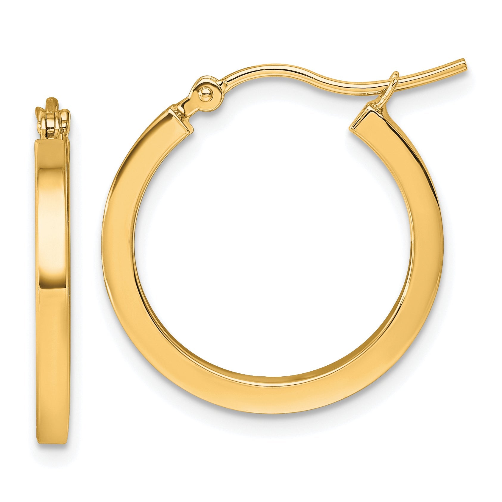 10K Yellow Gold 2mm Square Tube Hoop Earrings
