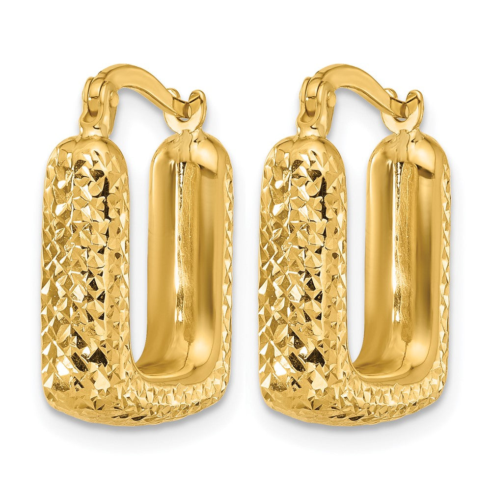 10K Yellow Gold Polished And Diamond Cut Square Hoop Earrings