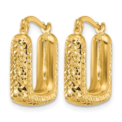 10K Yellow Gold Polished And Diamond Cut Square Hoop Earrings
