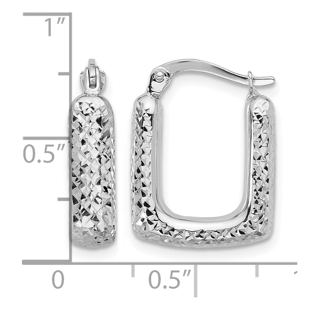 10K White Gold Polished And Diamond Cut Square Hoop Earrings