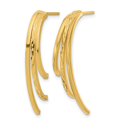 10K Yellow Gold Polished And D/C 3 Row Drop Post Earrings