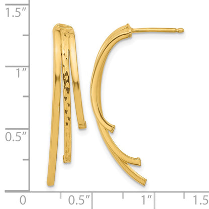 10K Yellow Gold Polished And D/C 3 Row Drop Post Earrings