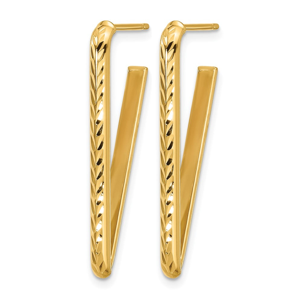 10K Yellow Gold Polished And Diamond Cut Triangle Post Earrings