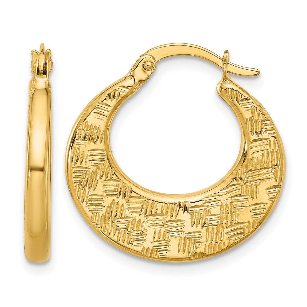 10K Yellow Gold Polished And Diamond Cut Fancy Hoop Earrings