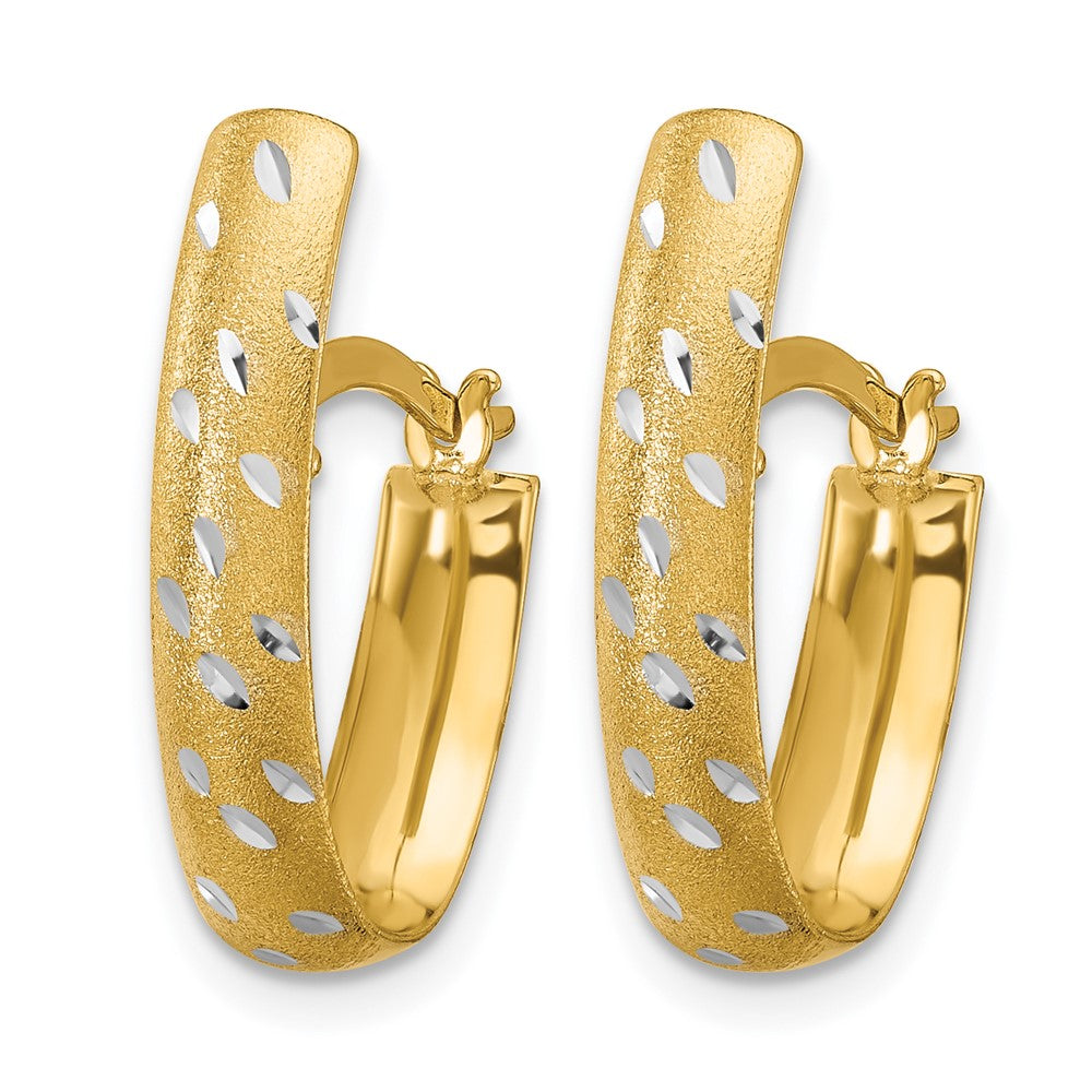 10K Yellow Rhodium Polished/Satin/Diamond Cut Fancy Hoop Earrings