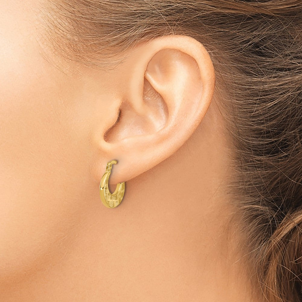 10K Yellow Gold Polished And Diamond Cut Fancy Hoop Earrings